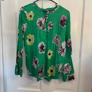 J. Crew Green Ruffle Popover Top